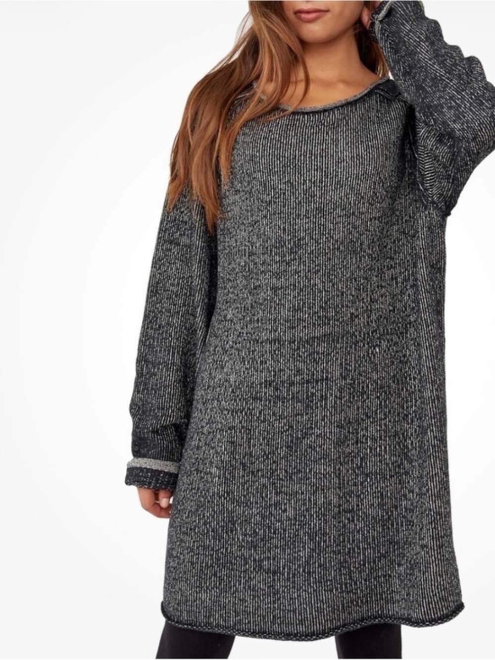 Free People Lenox tunic sweater Combo Ribbed Scoop Neck Tunic size Small onyx